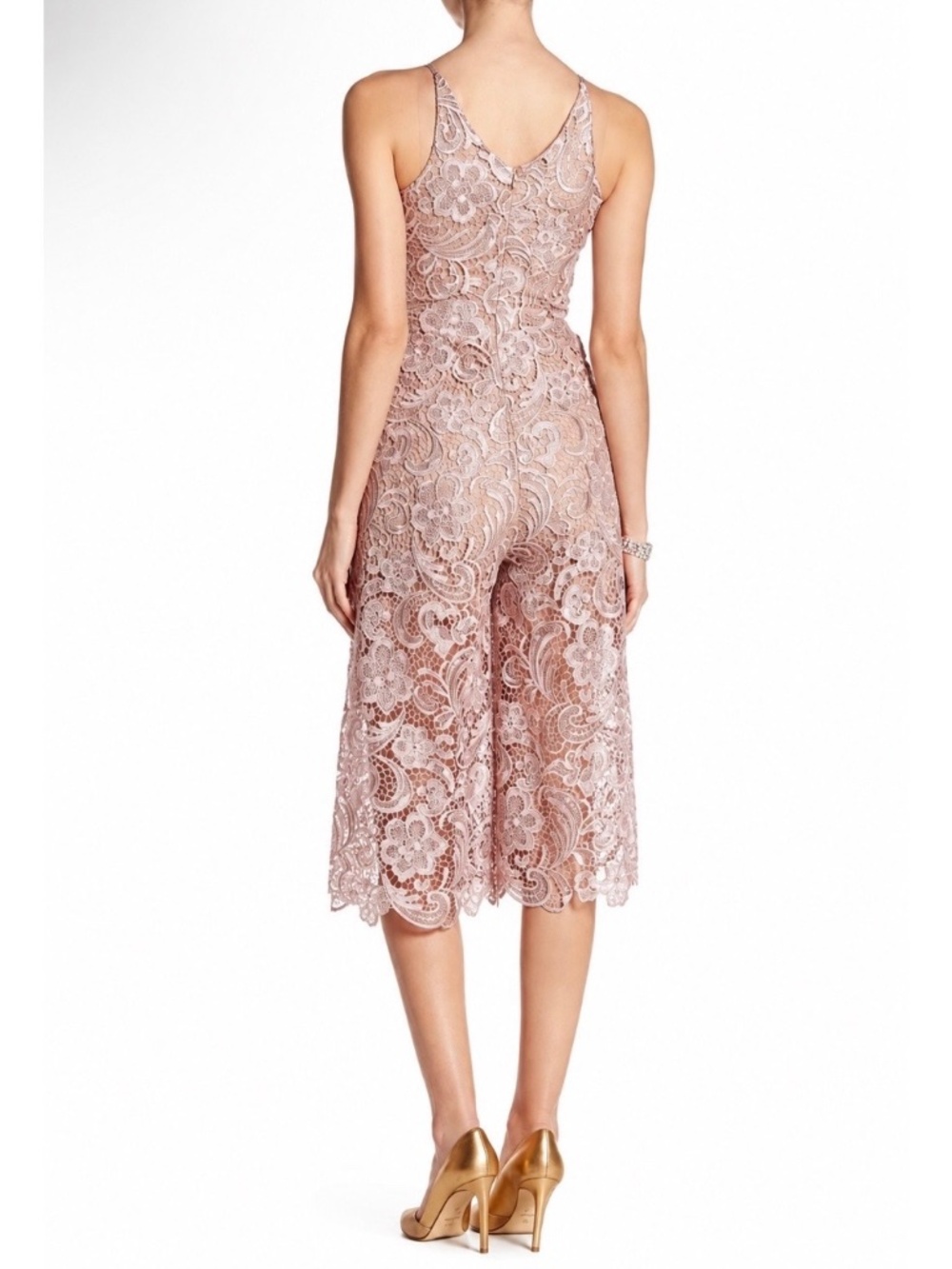 Dress the Population Blush Pink Lace V-Neck Cropped Jumpsuit NWOT